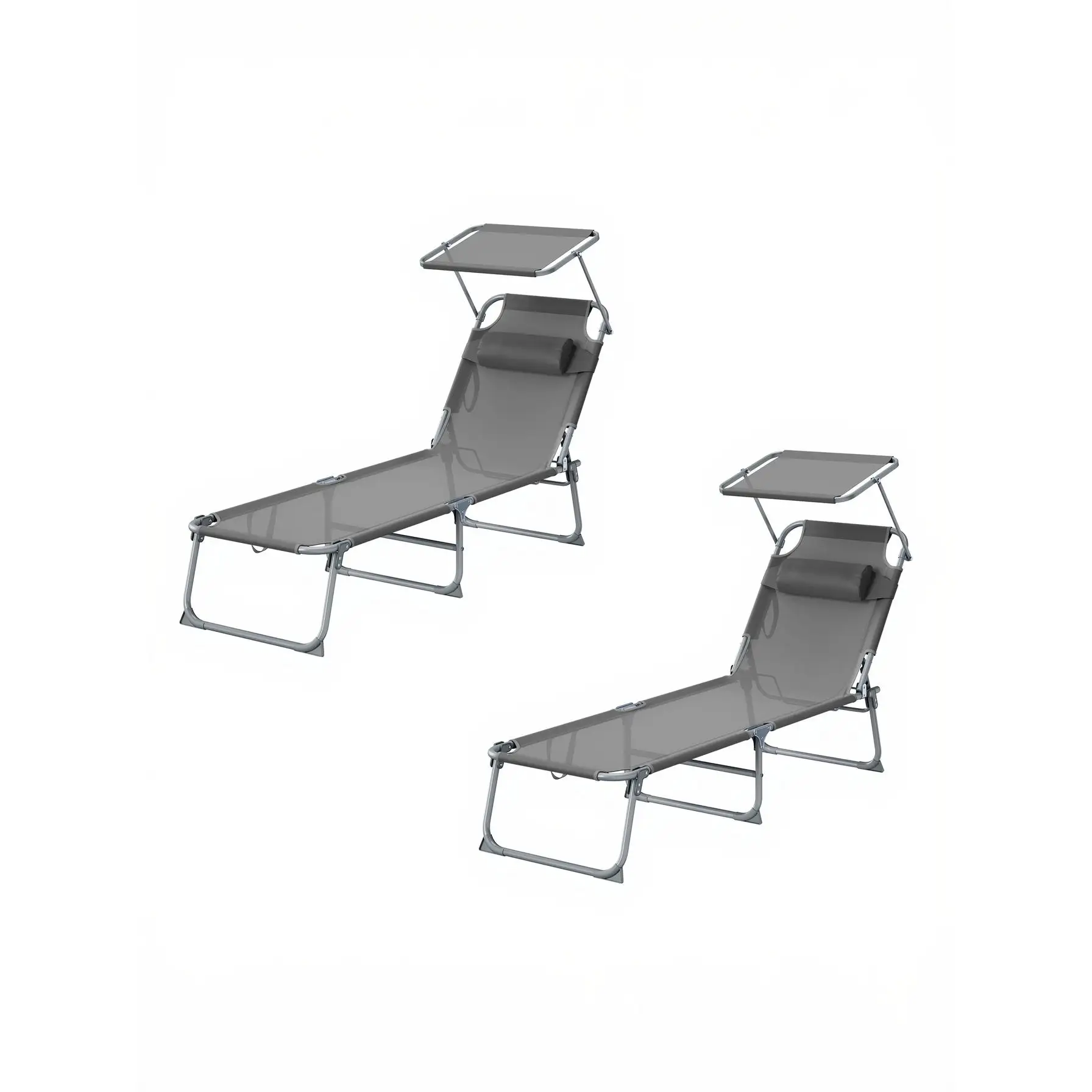 SONGMICS Tumbonas Plegables, 189 x 53 x 28,5 cm, Juego de 2 Tumbonas para Jardín, con Cojines, Cada Una con Carga 110 kg, con Parasol y Respaldo Ajustables, para Terraza y Balcón, Gris/Beige/Negro