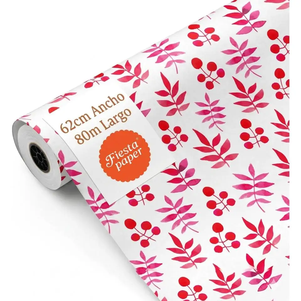 Bobina papel de regalo, rollo grande 62cm x 80m • FLORES Acuarela • Ideal para: Tiendas Negocios Comercios - Fiesta Paper