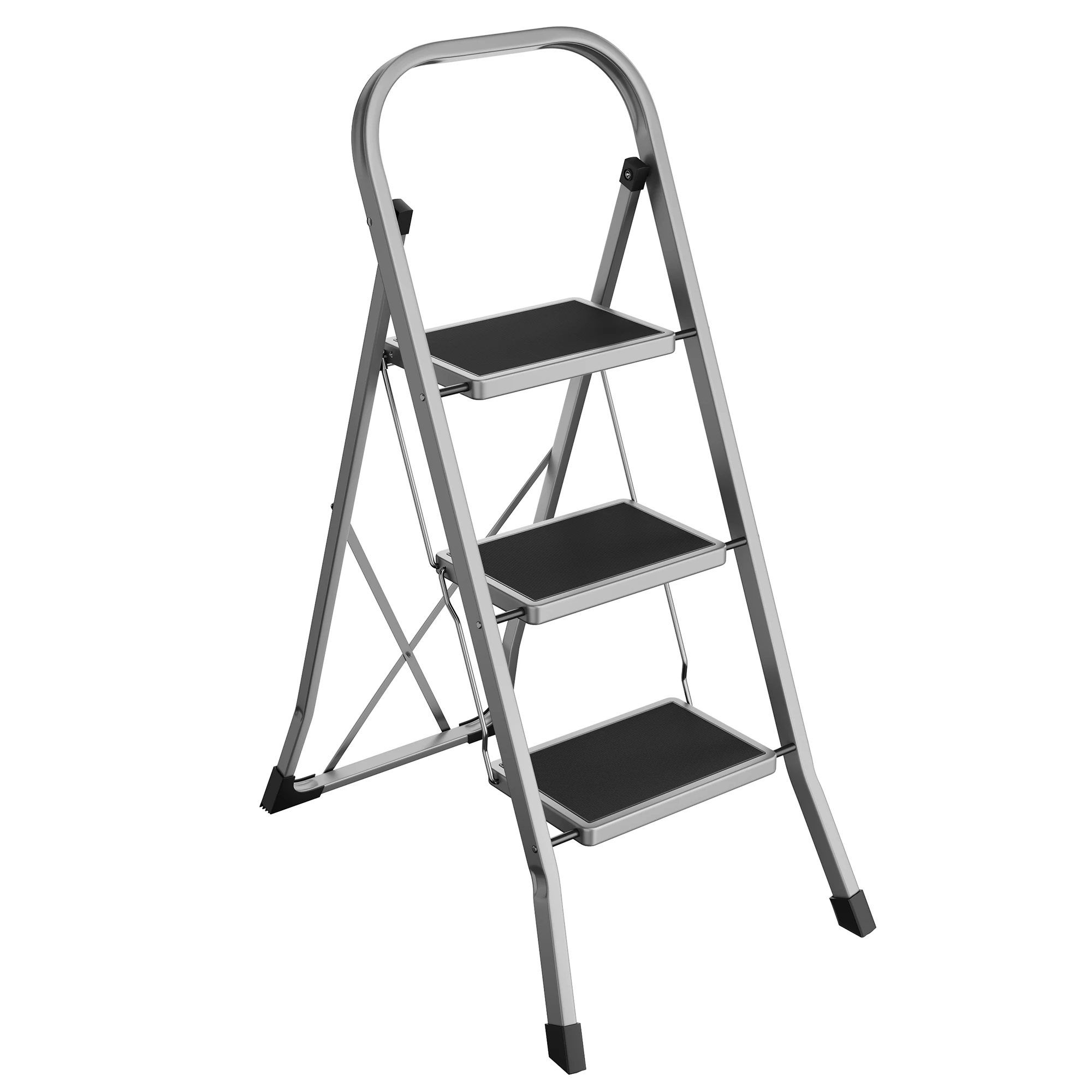 SONGMICS Escalera Plegable, Escalera con 3 Peldaños, Bloqueo de Seguridad, Fácil de Guardar, Carga hasta 150 kg, Gris Paloma/Blanco Simple