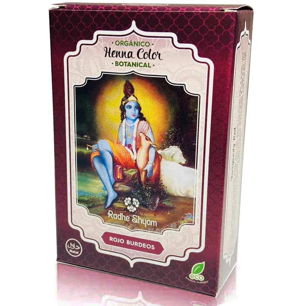 🍷 Radhe Shyam Henna Rojo Burdeos en Polvo 100g | Tinte Vegetal Natural para el Cabello 🌿 Rojo Intenso Sin Amoníaco ✨ Color Burdeos Vibrante y Cobertura de Canas