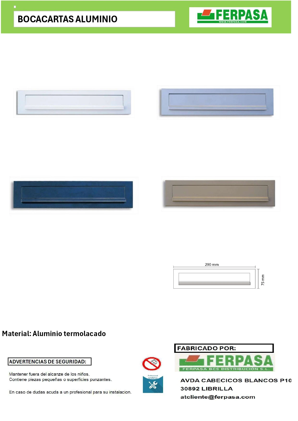 290x75mm weather resistant aluminum mailbox