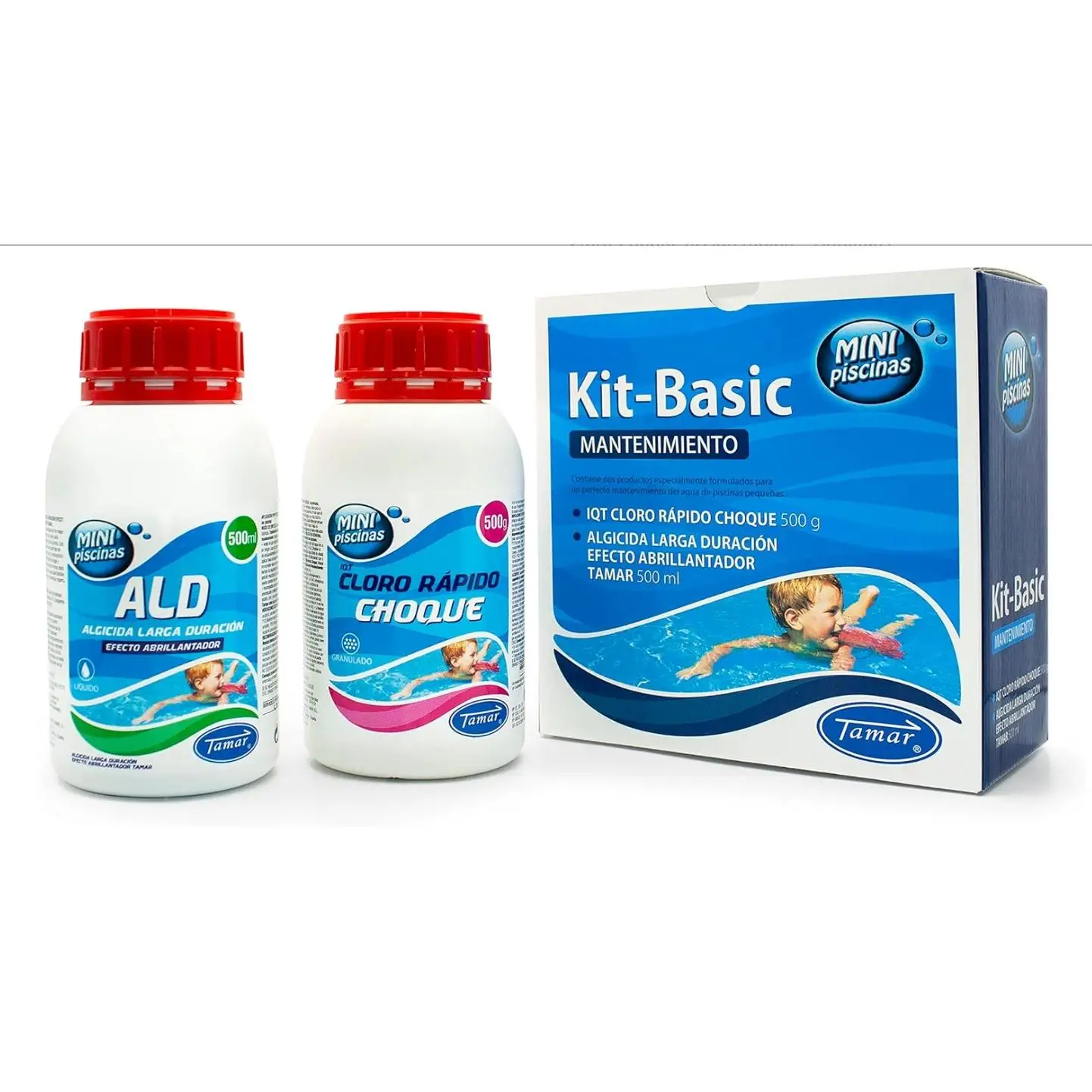 STARTELECTRIC KIT BASIC maintenance MINI swimming pools, chlorine shock fast action + anti algae 500ML Brand TAMAR
