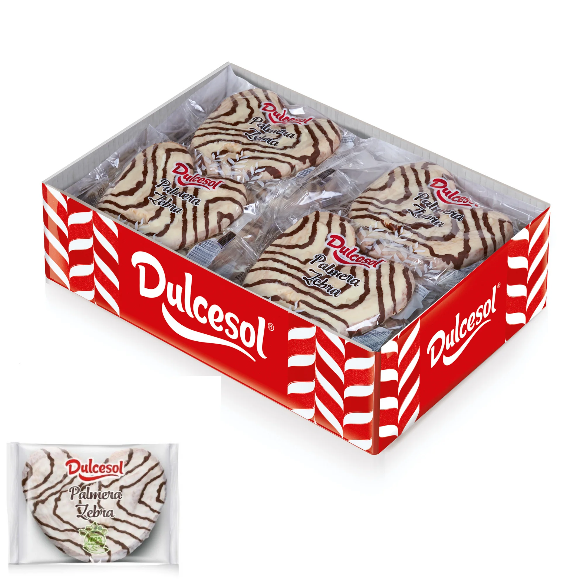 Palmeras Gigantes de Chocolate Dulcesol - 30 Palmeras Hojaldre Chocolate Gigantes o 24 Palmeras Zebra con Chocolate Blanco - Envueltas Individualmente - Caja 2 kg