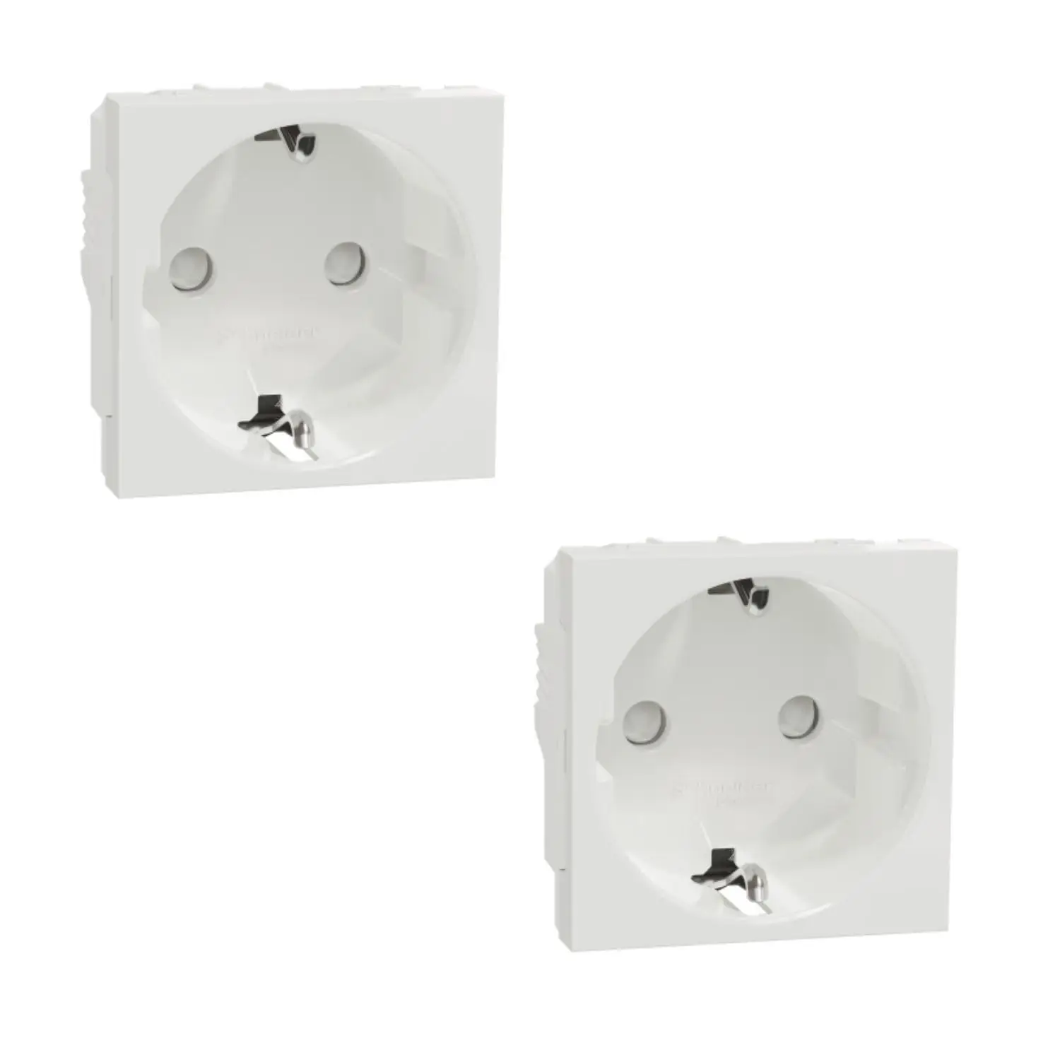 SCHNEIDER Pack de 2 unidades Base de enchufe Schuko New Unica NU303718 Blanco - Enchufe con dispositivo seguridad y embornamiento a tornillo, ‎‎16 A 250V, 45x45 mm, 2 módulos