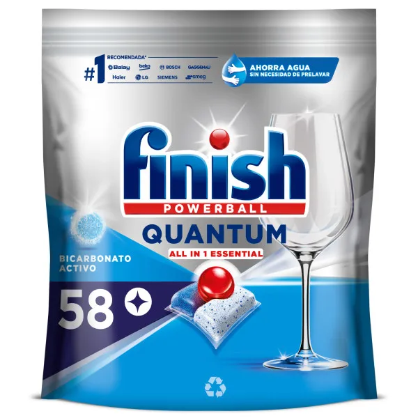 Finish - Powerball Quantum All in 1 Essential Pastillas para el lavavajillas, aroma Regular, 58 pastillas