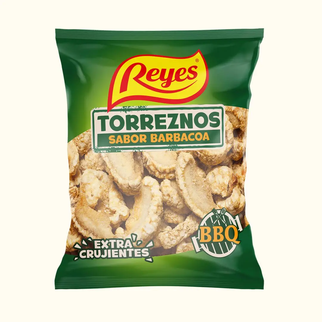 Reyes Torrezno gran selección sabor barbacoa - Formatos: 1 Kg, 5 bolsas de 120g, panoplia 12 bolsas de 35g