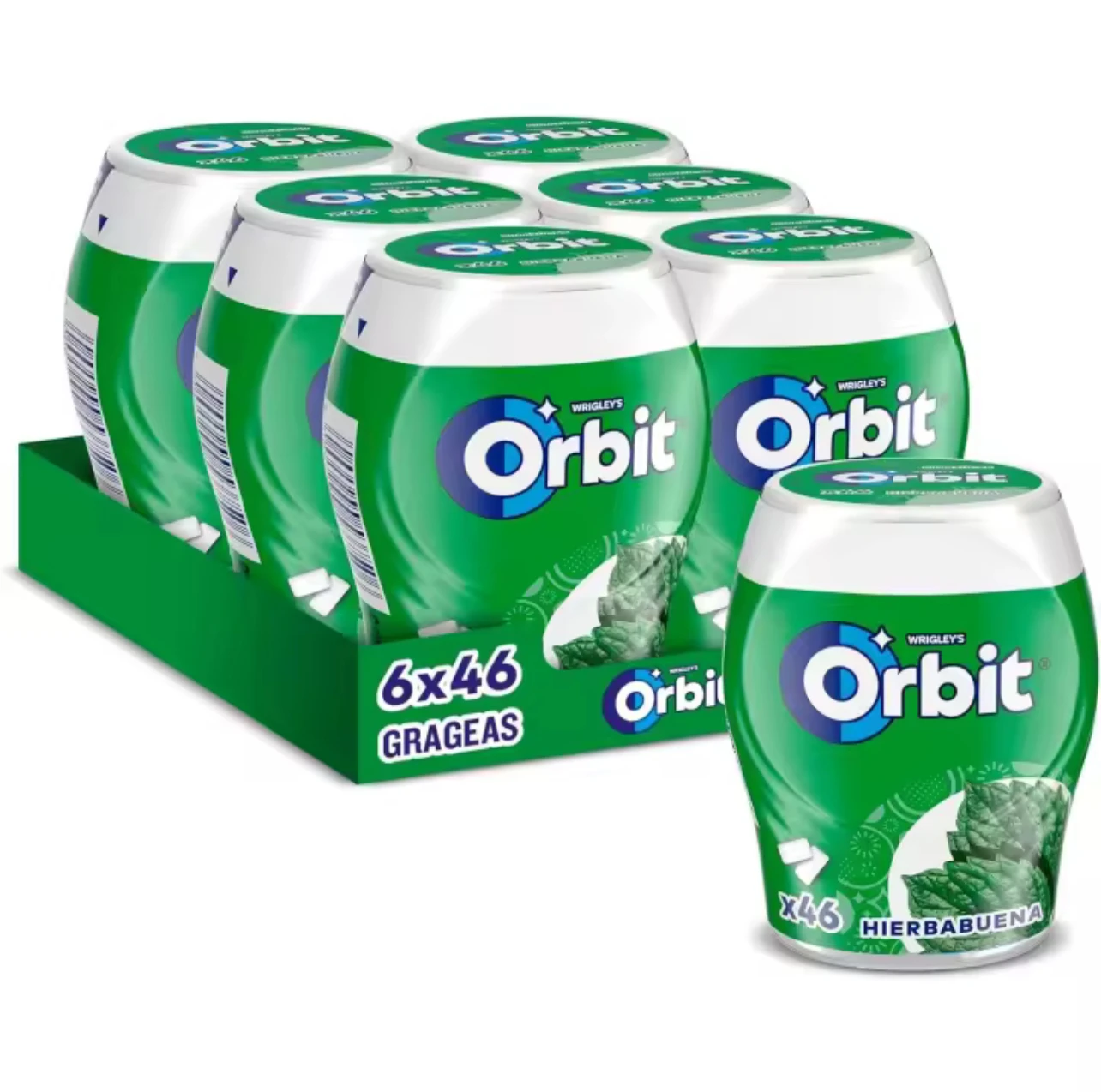 Orbit Botes Chicles Sin Azúcar de Hierbabuena en grageas, 6 x 46 uds
