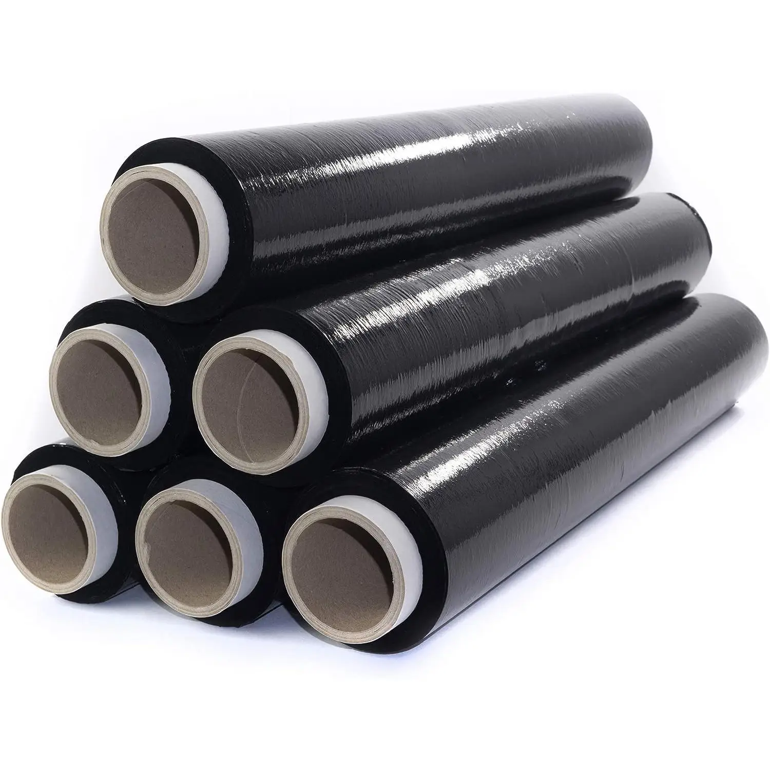Transparent or Black Film for Packing 50cm X 200m, 23 Microns Paper Roll Resistant Plastic Film with High Elasticity for Moving and Shipping (Black Packaging Film, 6 Rolls)