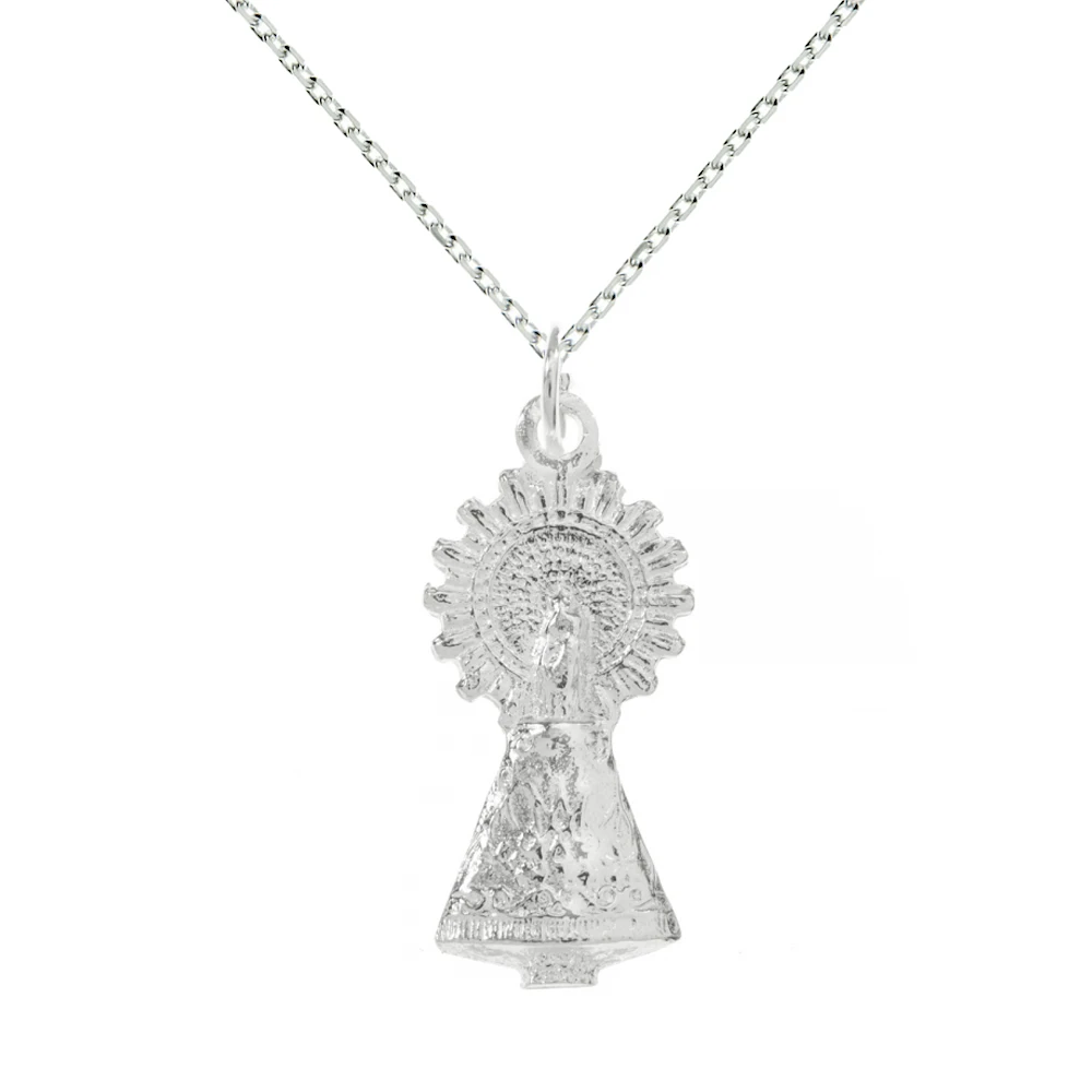 Colgante medalla Virgen del Pilar de Plata de 1ª Ley y cadena incluida - Joyería Jade