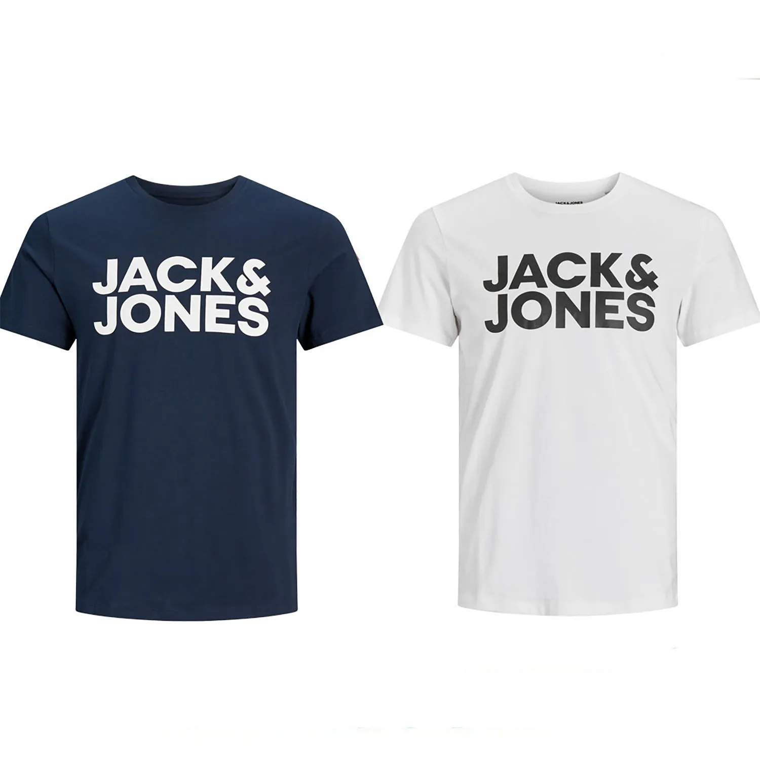 Jack & Jones Men's Pack 2 Cotton T-Shirts Mod Jjcorp Logo Printed Fashion Casual Casual