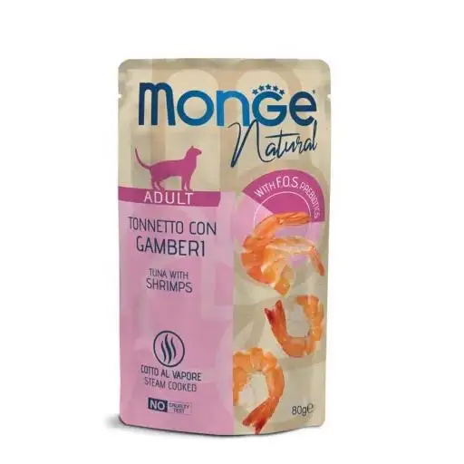 Monge Comida Húmeda Natural Pouches Atún y Gambas para Gatos - 80 GR