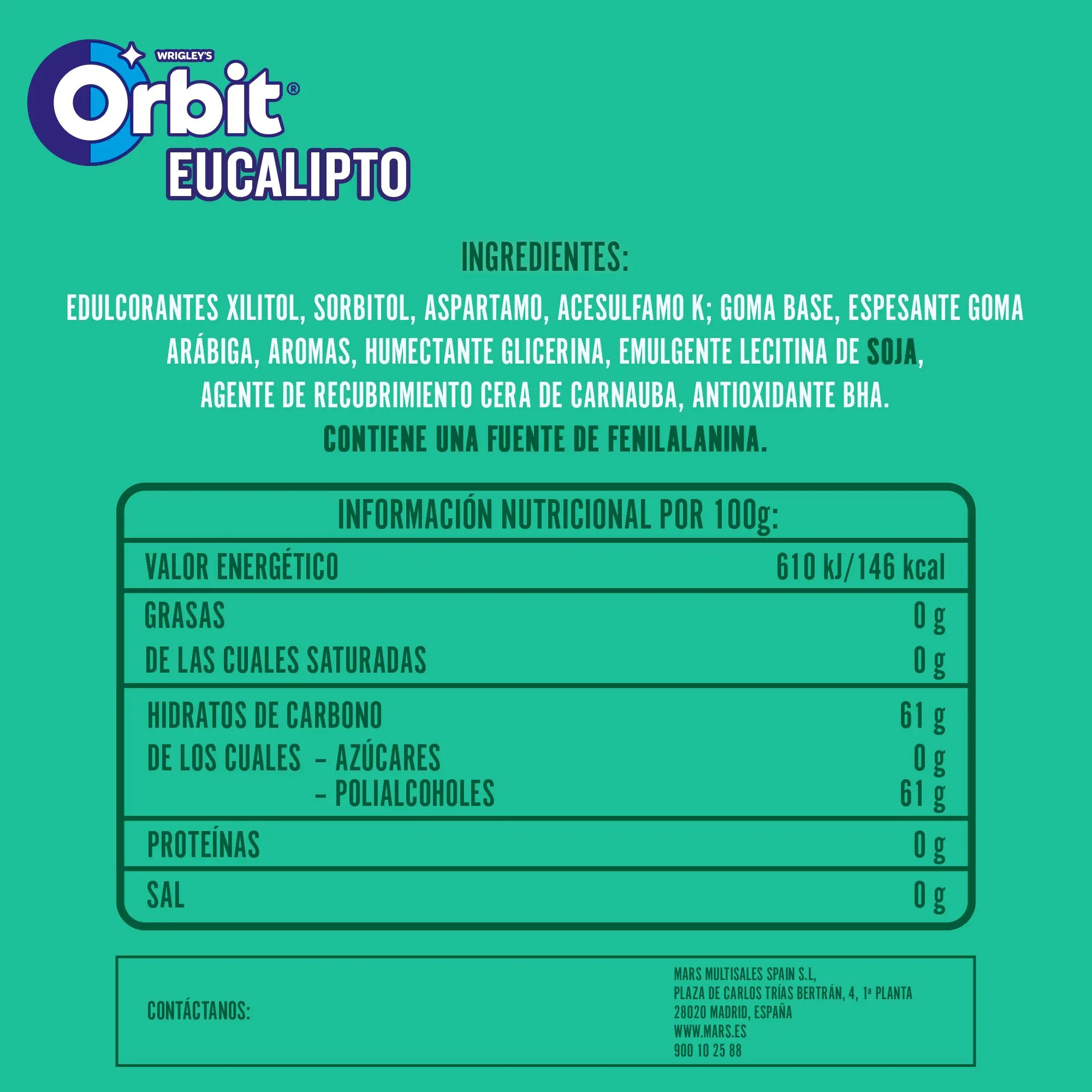 Orbit eucalyptus sugar-free gum bottles in dragees, 6 x 46 units #4