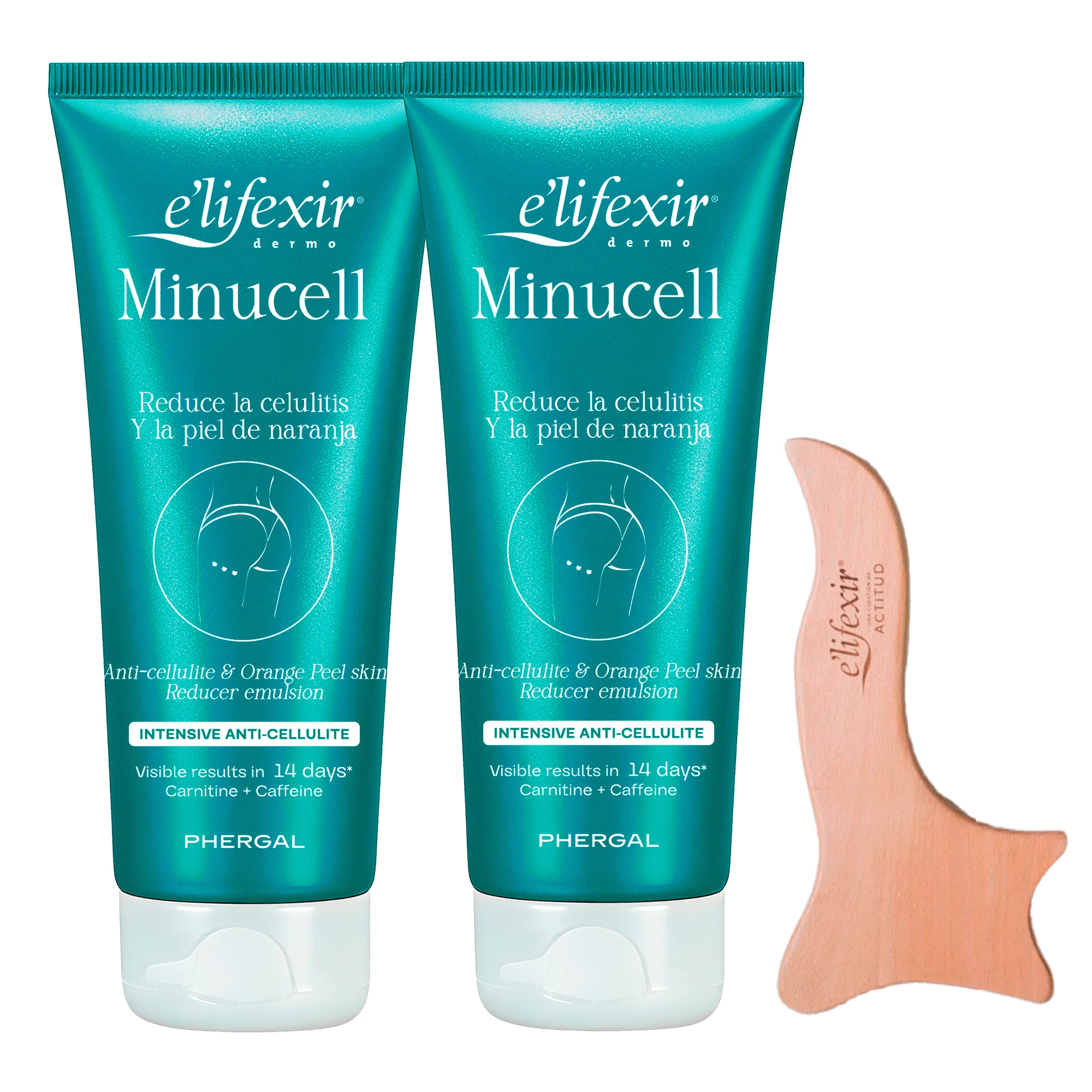 Pack Duplo Elifexir Minucell 2x200 ml + Tabla de Maderoterapia | Tensa Y Remodela El Contorno Corporal | Actúa Contra la Piel De Naranja | Hidratante
