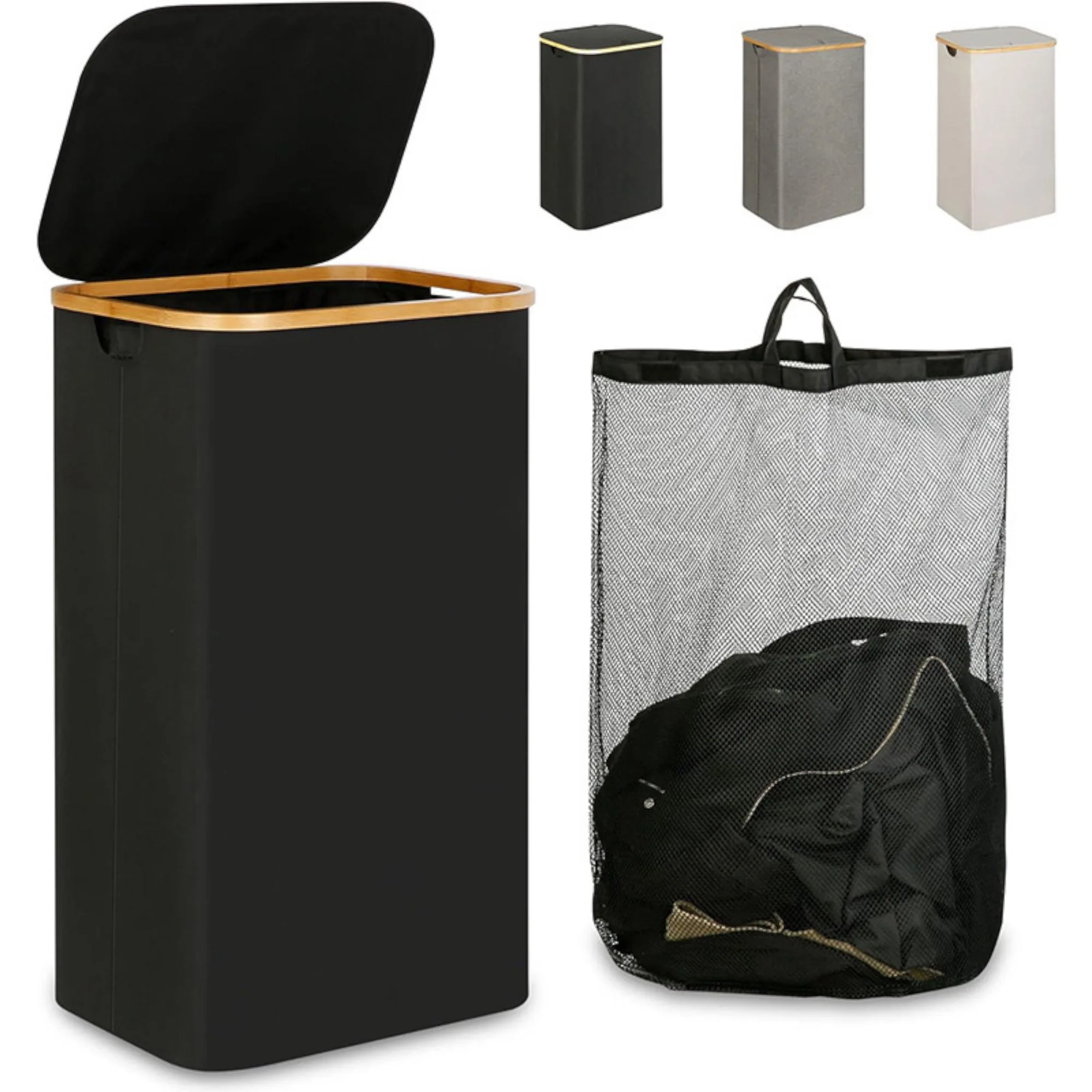 Cesto de Ropa Sucia de Bambú con Tapa y Asas: 72L o 100 L, 1 o 2 Clasificaciones, Plegable, Bolsa Interior Lavable a Máquina - Solución Elegante y Práctica para la Lavandería en tu Dormitorio ,Cubo Ropa Sucia （CUBO001 1999 7DIAS）