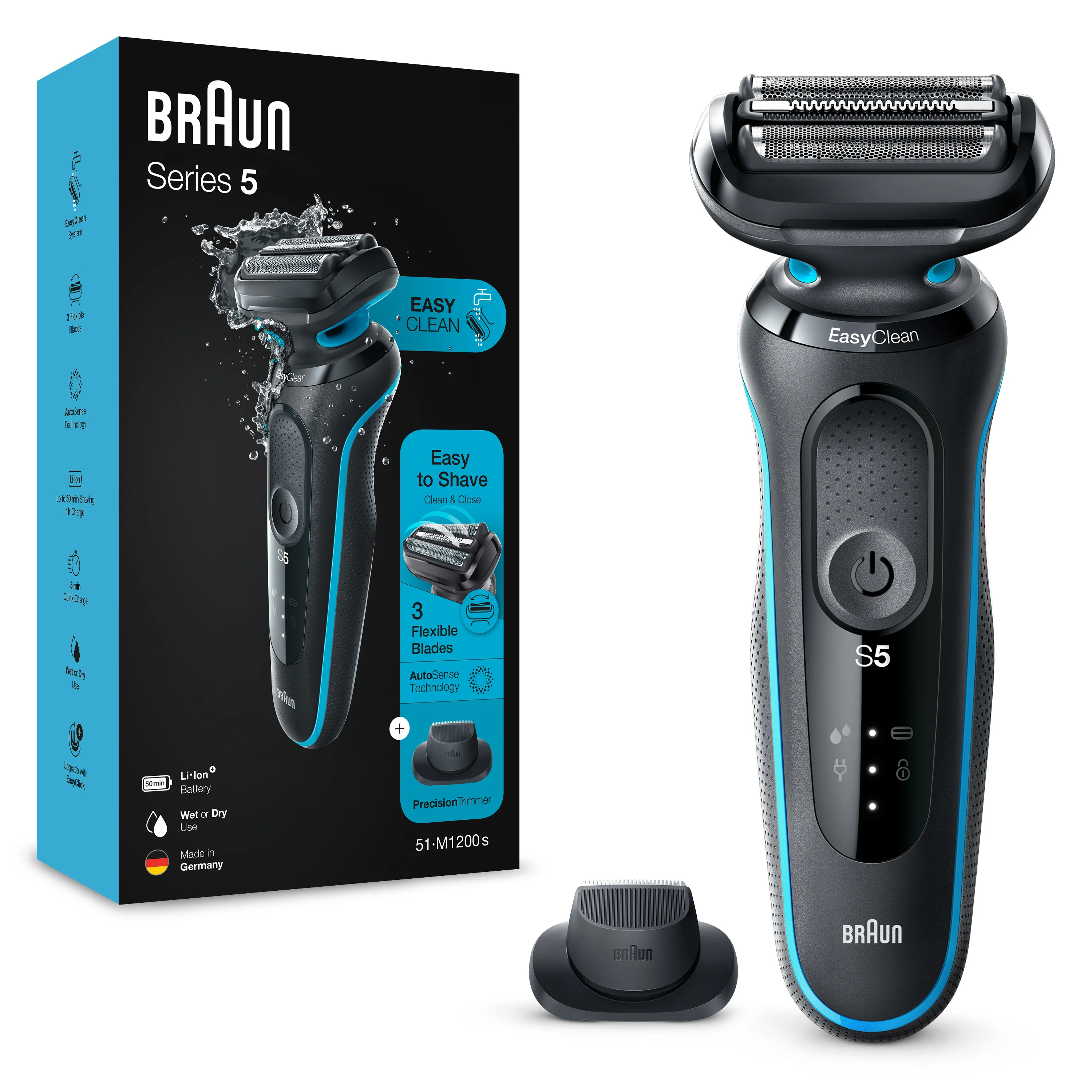 Braun Series 5 - Afeitadora eléctrica para hombre con recortadora de precisión EasyClick y EasyClean, Producto Europeo con Garantía Oficial.