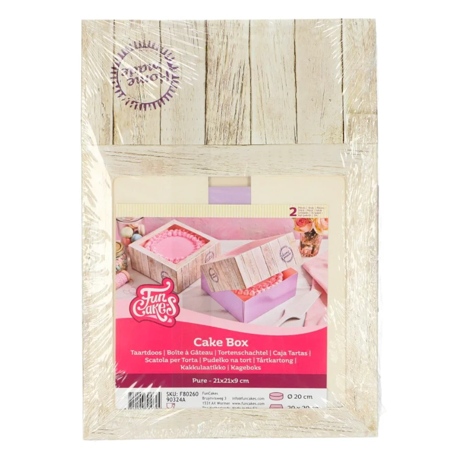 Glotomania - Caja para Tarta Funcakes Pure 21 Cm - Ventana Transparente - Cartón Resistente - Incluye 2 Cajas