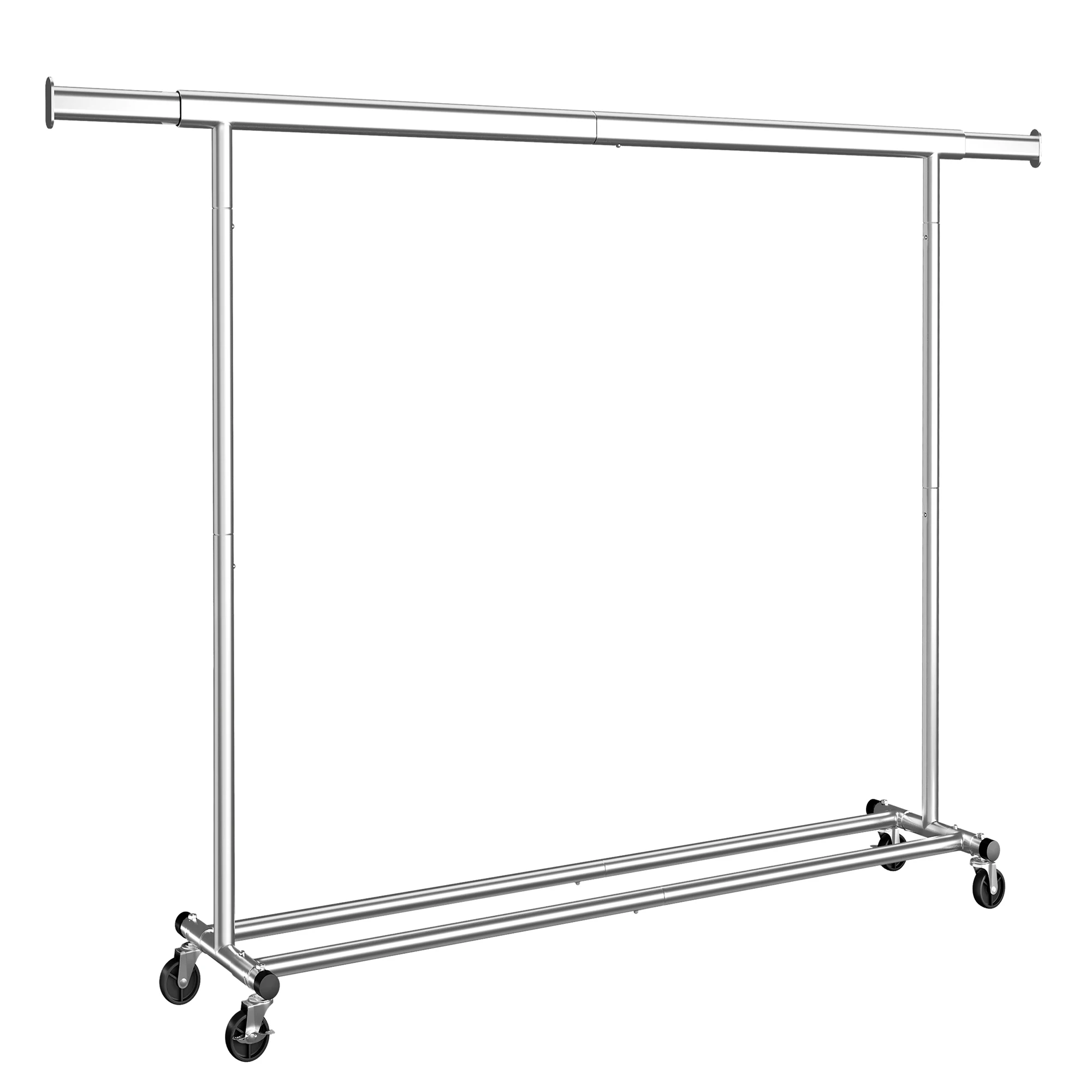 SONGMICS Burro Ropa con Ruedas, Perchero Burro Extensible con Carga Pesada, Capacidad de Carga Máx. de 150 kg, 45 x (160-200) x 161,5 cm, Fácil de Montar, Portátil, Plata/Negro