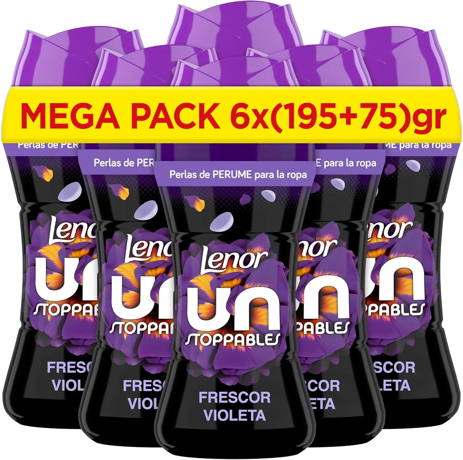 LENOR UNstoppables Perlas de Perfume para la Ropa, 133 Lavados (6 x 270g), Suavizante con Fragancia Violeta Fresca, Potenciador de Frescor