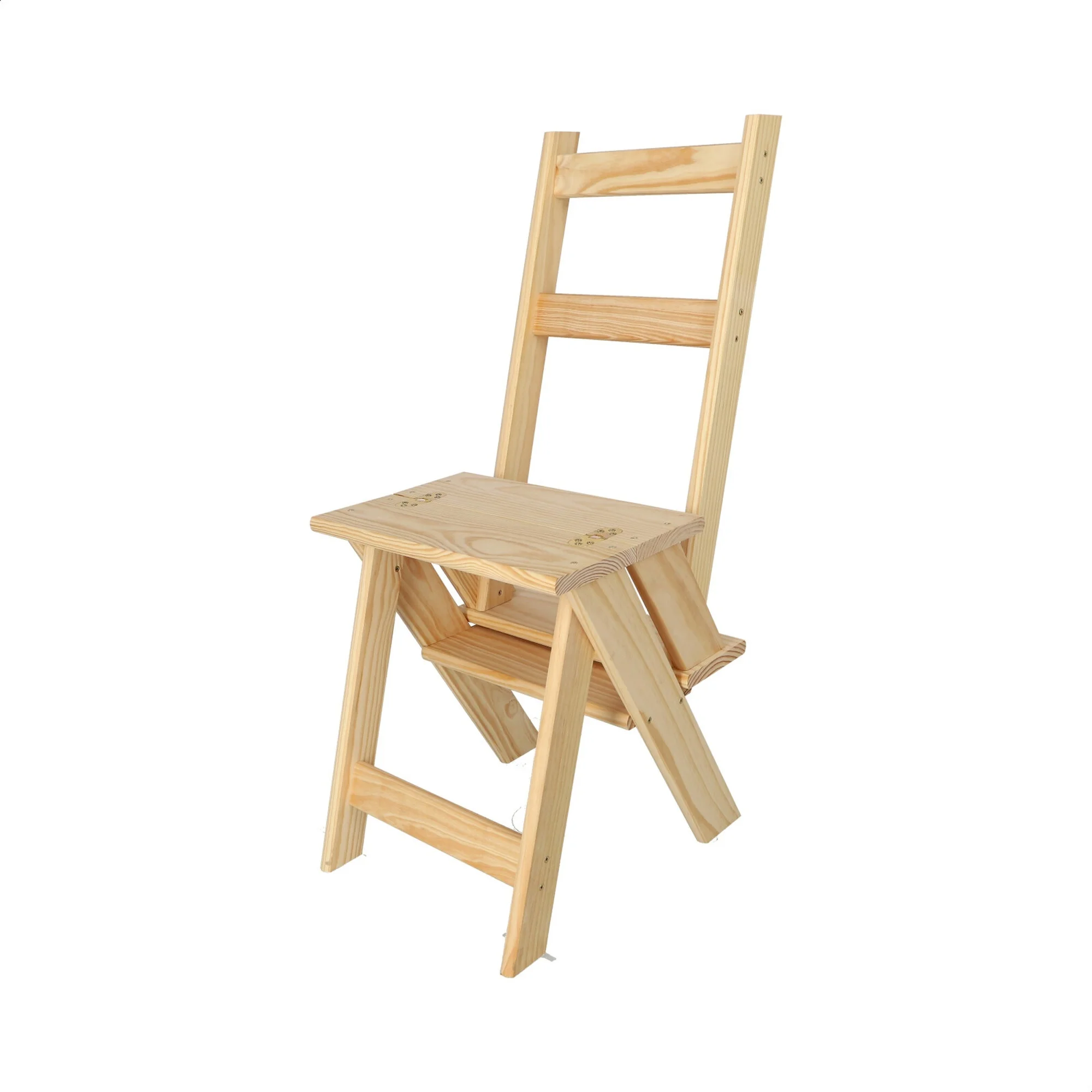 Silla Escalera Plegable de Madera Sin Barniz 39x53x91 Cm - Wellhome