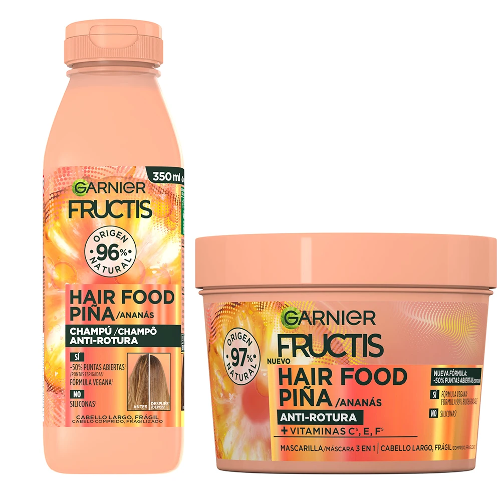 Garnier fructis hair food sets pineapple shampoo, conditioner or masks 3 in 1 anti-break for long, fragile hair