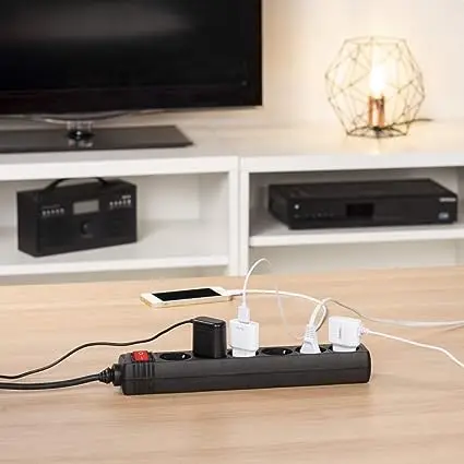 3، 4، 5، 6 Schucko شريط تمديد الطاقة مع مفتاح 16a/250v 3680w، 3g1.5m تيار 1,5 متر كابل طويل 3m أو 5m، الاستخدام الداخلي، لون أسود، هدية سعيدة