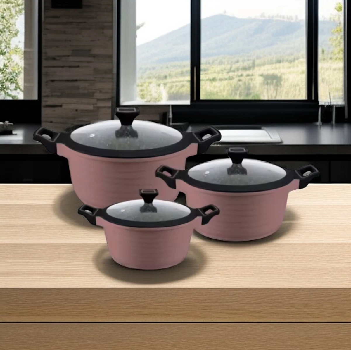 Cacerolas Elite ,BaterÍa de cocina horizon de Aluminio Forjado de 20Ø-24Ø-28Ø VÁLIDAS para Gas ,VitrocerÁmica E Induccione Color : Gris Rosado Azul