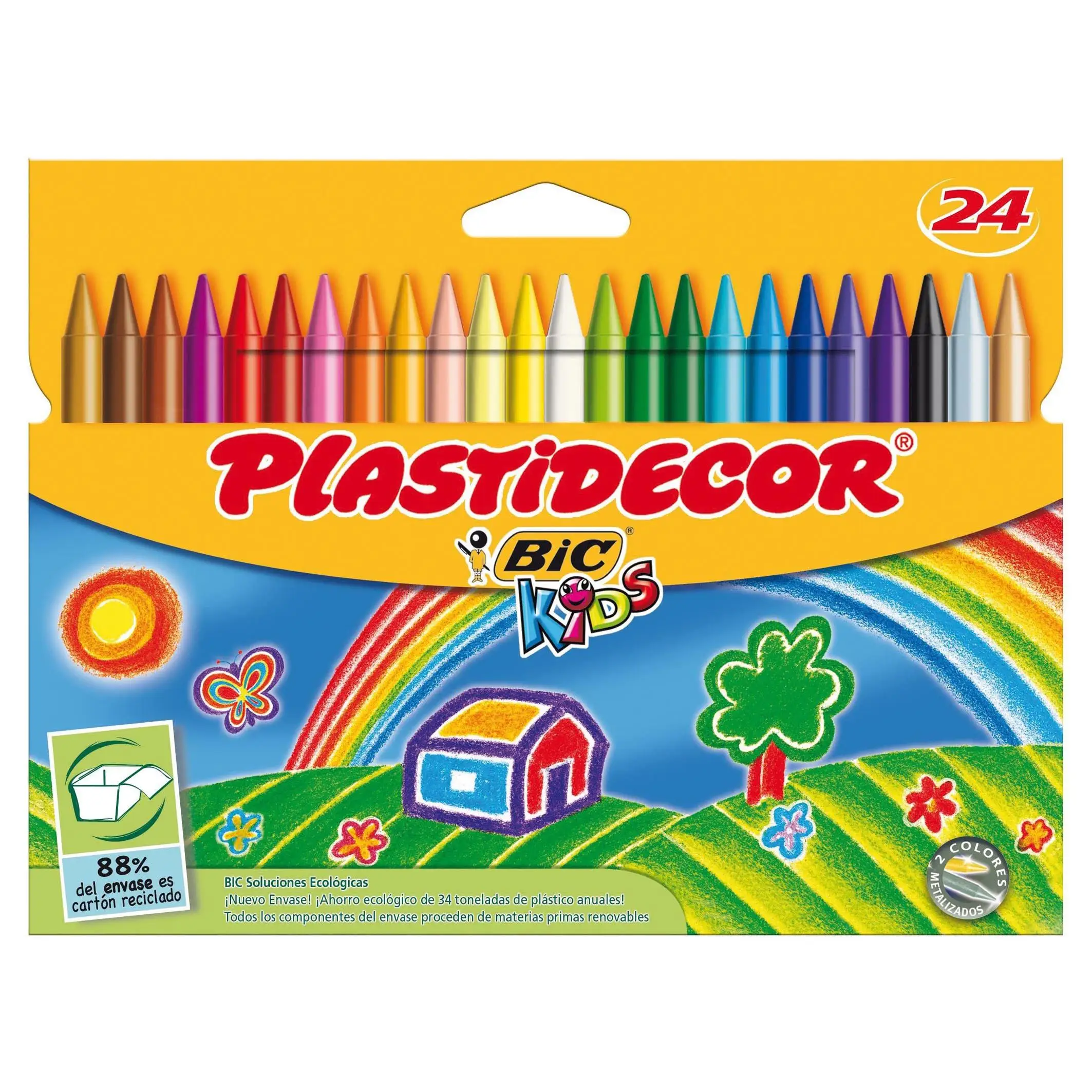 BIC Kids color waxes for Kids _ optimal for school material _plastidecor _ vivid colors assorted _ Ideal for coloring _ 24 waxes