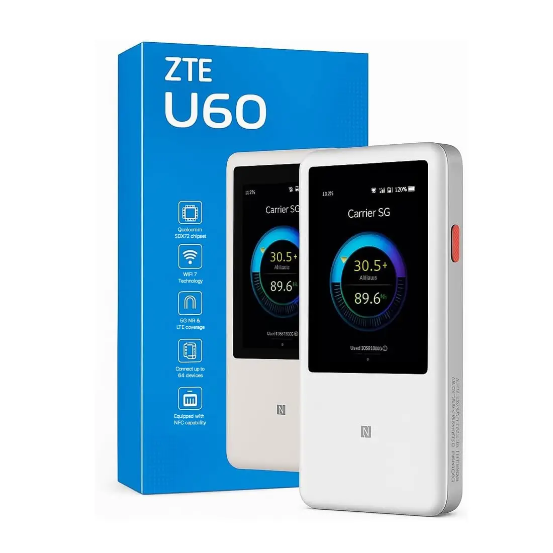 ZTE U60 5G Mobile WiFi7 Hotspot, batería de 5000 mAh, pantalla táctil fácil de usar de 3,5 pulgadas, cobertura global 5G NR