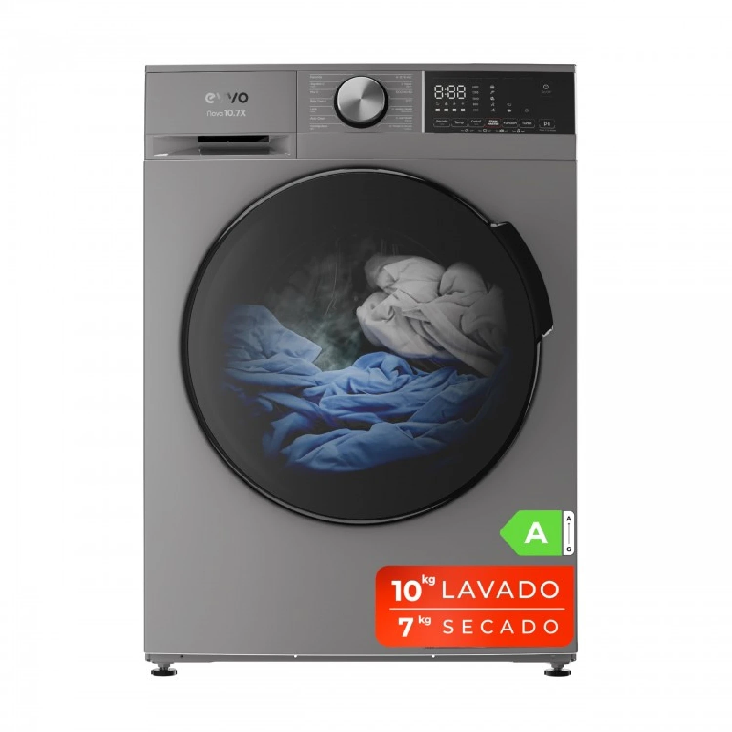 Evvo Lavadora-Secadora De Carga Frontal Nova 10/7 7Kg 1450 Rpm Inox D - Imagen 4