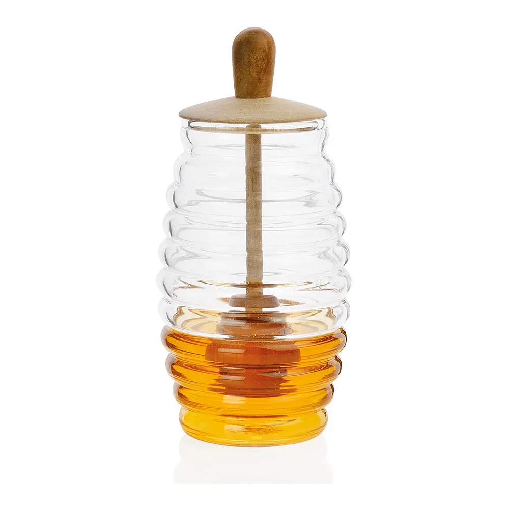 Glass + wood honey jar Ø 5,5x15,5cm MS66068 ANDREA HOUSE