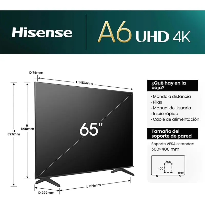 Hisense 65a6n 1 65 4k ultra hd smart tv wifi black - television