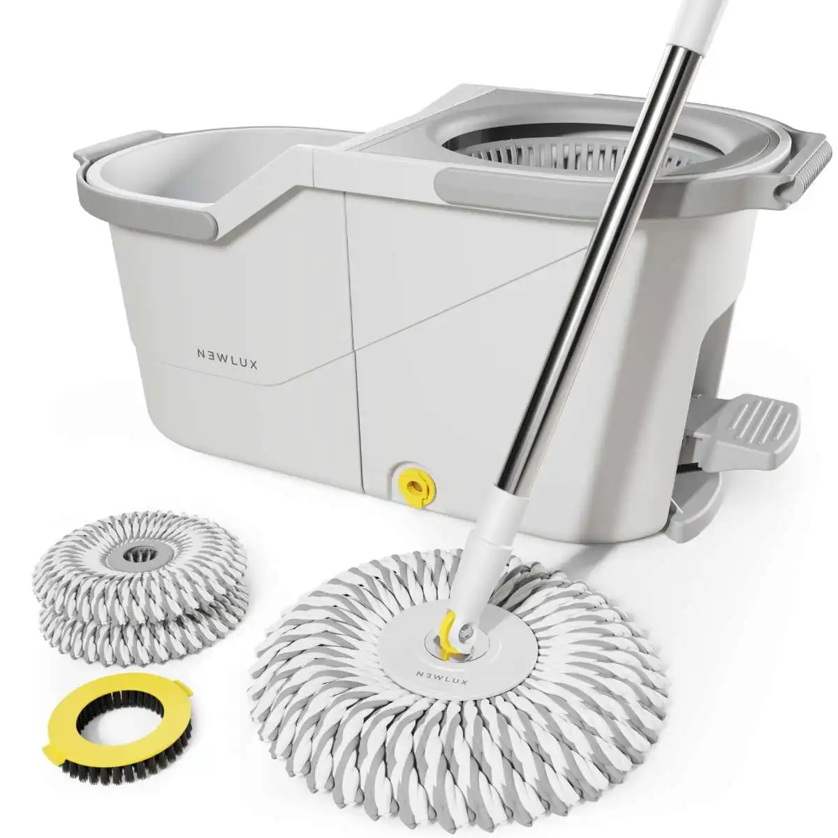 Newlux Fregona autoescurrible Turbo Dual V160 Blanco con Pedal, Doble depósito y 3 mopas Microfibra