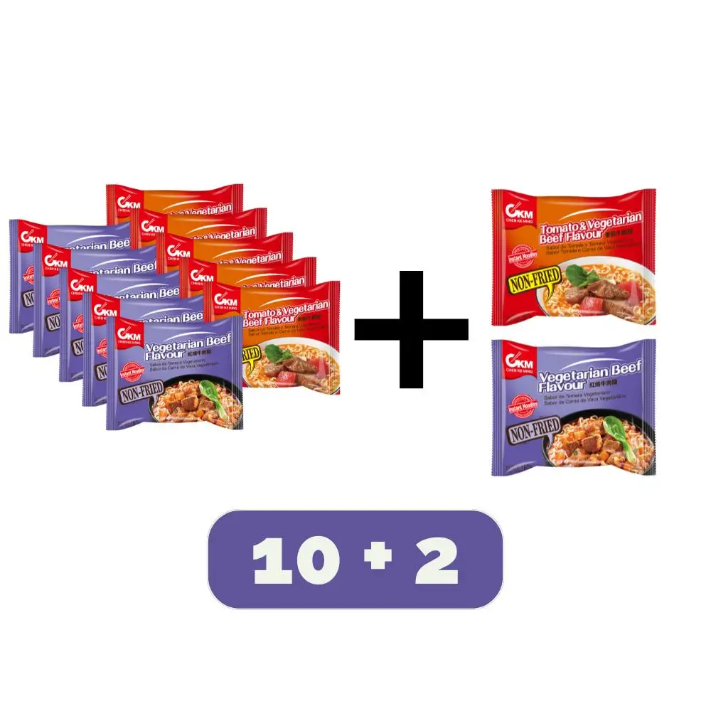 OFERTA 10 UDS + 2 REGALO – Ramen Instantáneo SABOR TOMATE Y SABOR TERNERA – Fideos SIN FREIR | RamenGO CKM