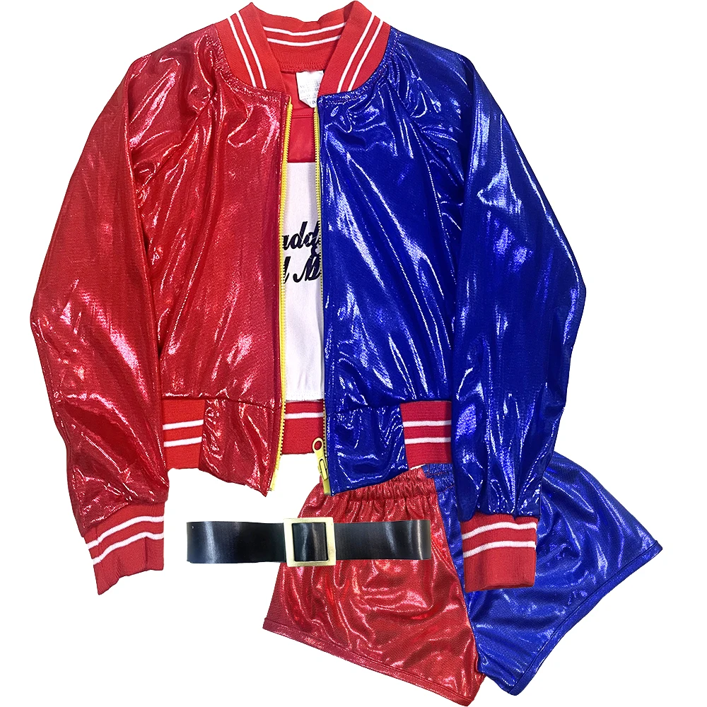 Carnavalife Harley Quinn Costume Girl Women Princess Harlequin Jacket T-Shirt Pants Belt
