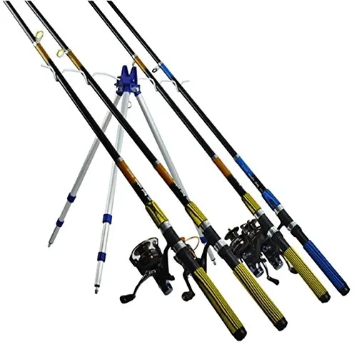 Cañero Trípode hasta 4 Cañas Pescar Soporte Pesca Caña Altura Ajustable Pica