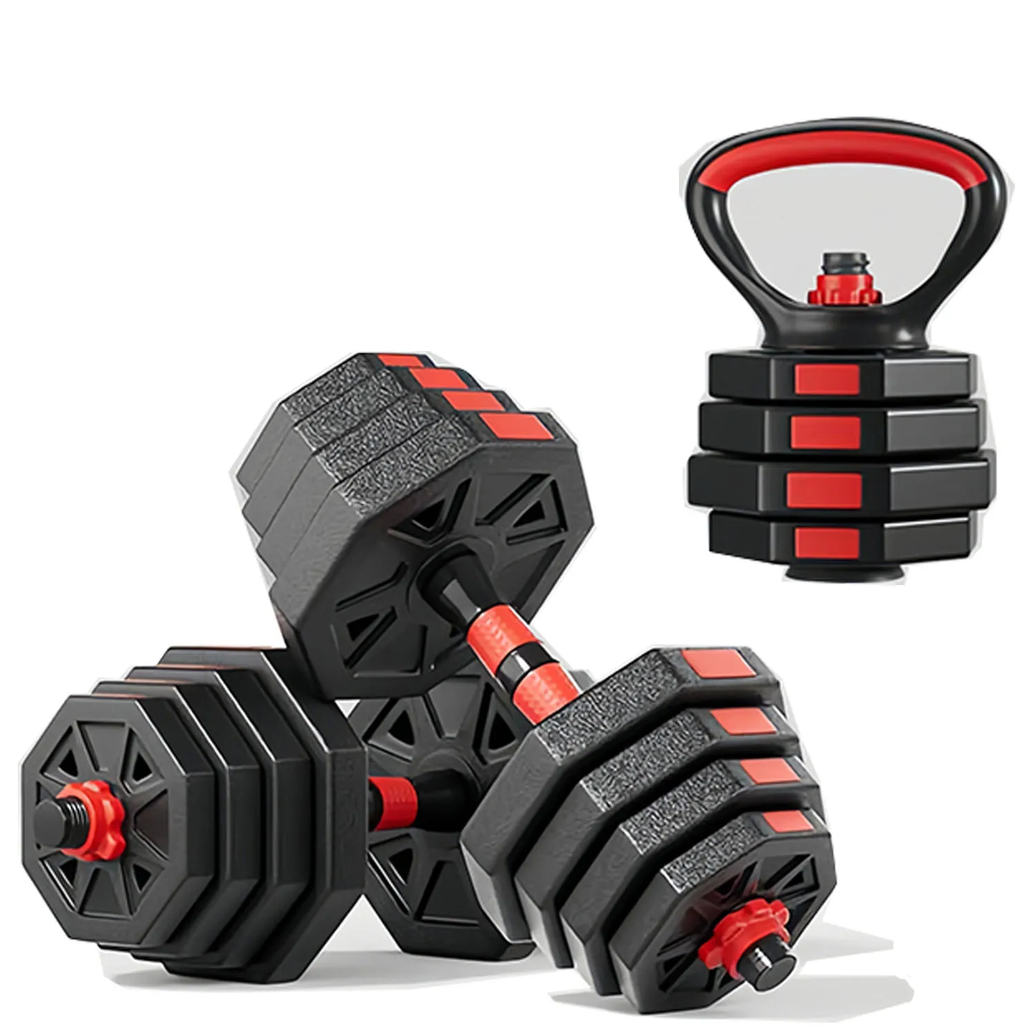 Juego de mancuernas ajustables,Forma Octogonal, pesas ajustables y agarre cómodo, equipo de entrenamiento para entrenamientos versátiles en casa y gimnasio, unisex, barra/pesas rusas, ejercicios de