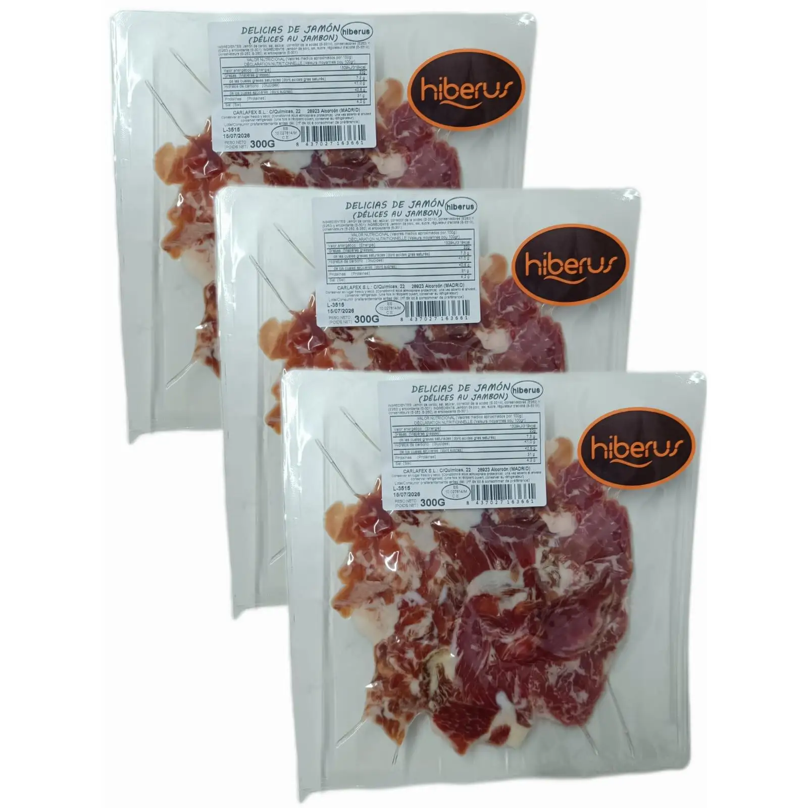 Delicias de Jamon Hiberus 300gr - 3 sobres - Total 900gr.