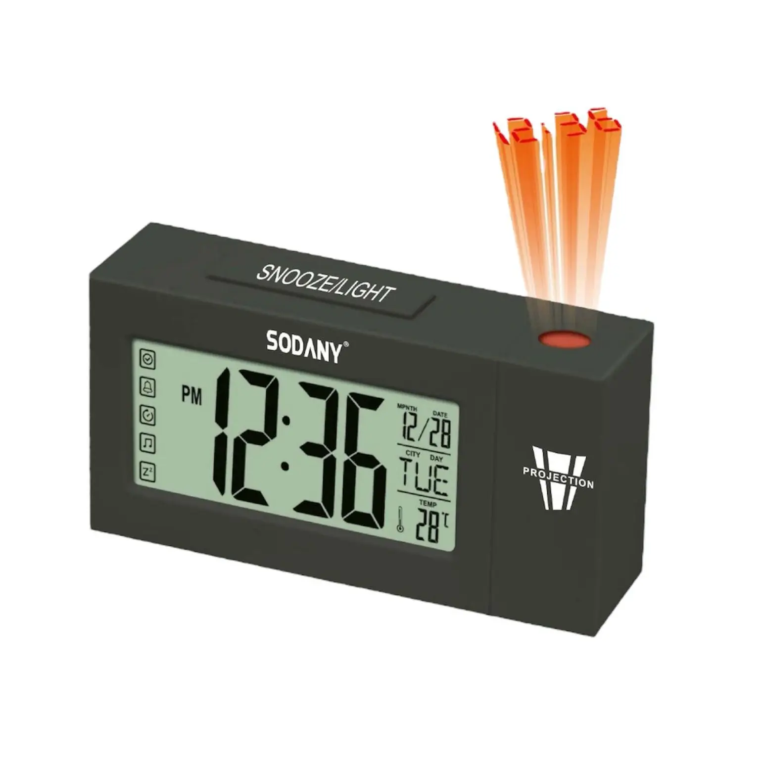 Reloj Despertador Electrónico Digital Proyección Hora Voz LCD Sanda Calendario 100 Años