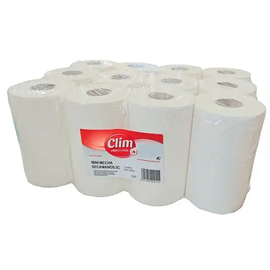 Papel secamanos mini mecha doble capa Clim Profesional en paquete de 12 rollos