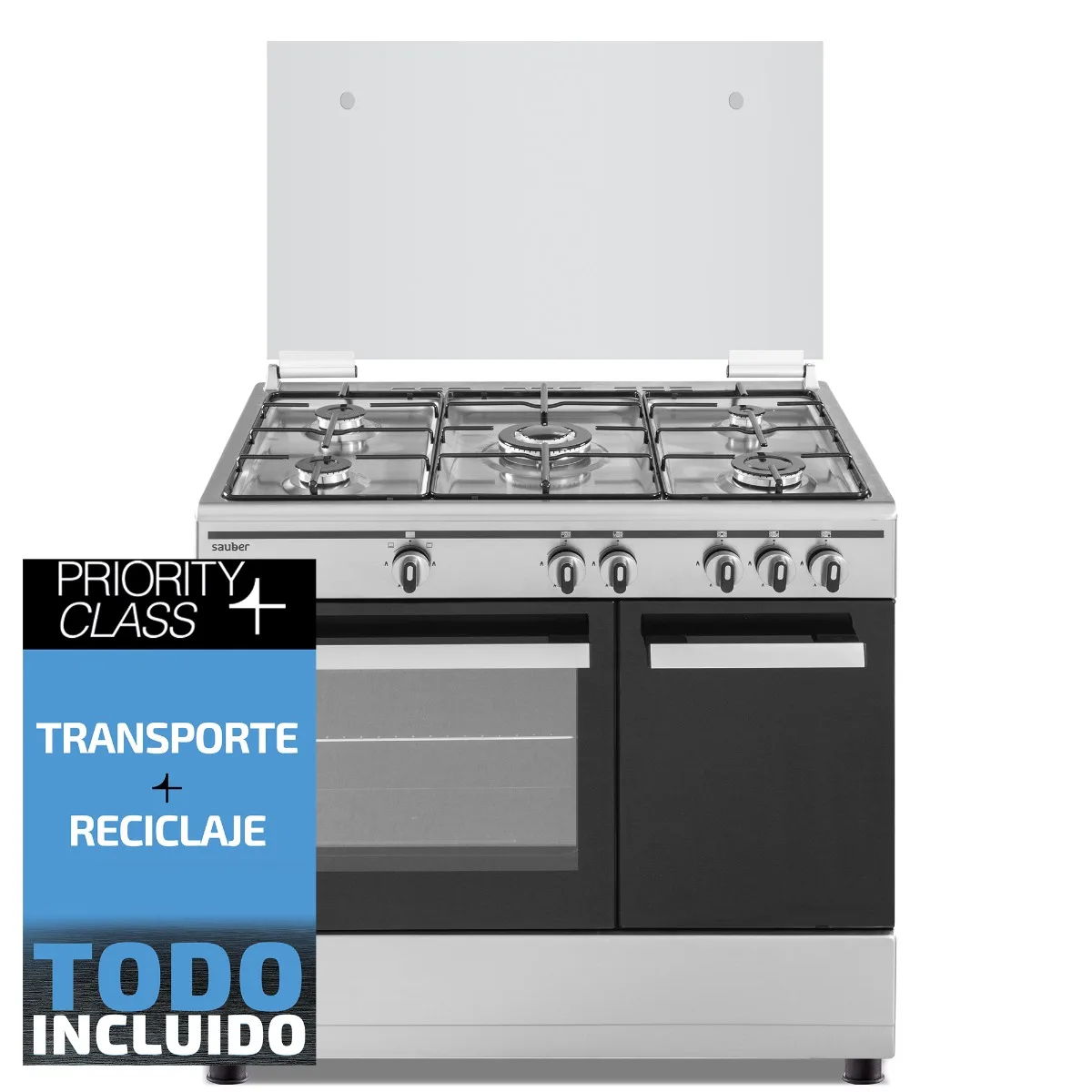 Cocina de gas SAUBER SCI5GB 5 GAN BUTANO zonas coccion con portabombonas inox ENVÍO Y RETIRADA GRATIS