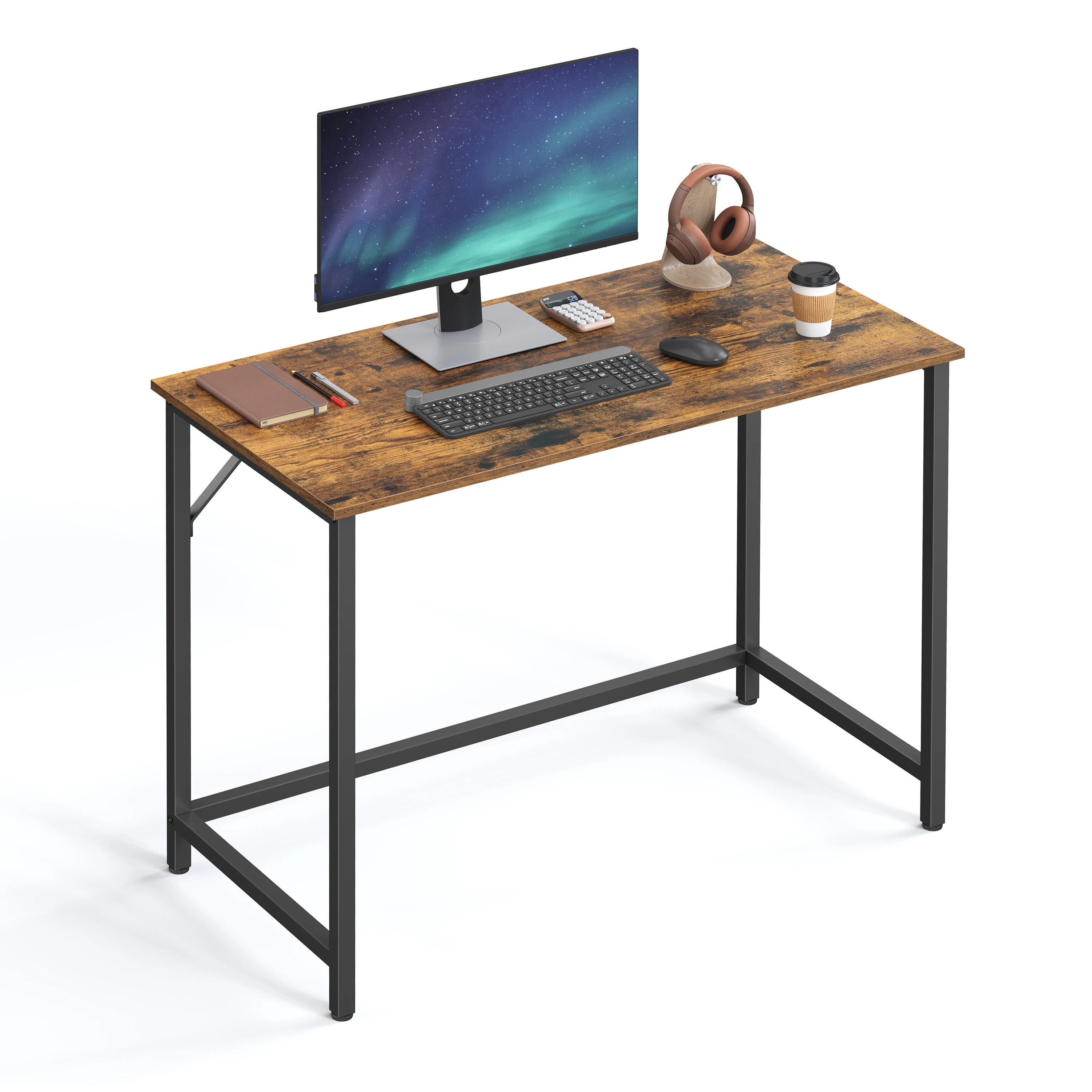 Vasagle desk, small office table and work station, table for teleworking, study, bedroom, 50 x 100 x 76 cm, industrial style, metal structure, rustic brown and ink black