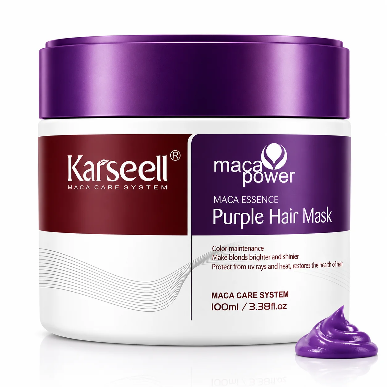 KARSEELL Mascarilla Capilar Violeta Profesional Matizadora Antiamarillo Cabello Rubio Canas Platino Decolorado Encrespado Hidratante Reparadora Antifrizz Colágeno Sin Sulfatos 100ml