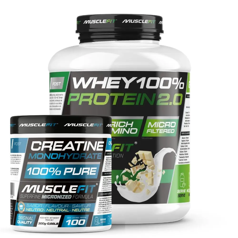 Pack Whey 100% Protein 2000g + Creatina 300g MuscleFIt   MUSCLECULT│Aumento Muscular