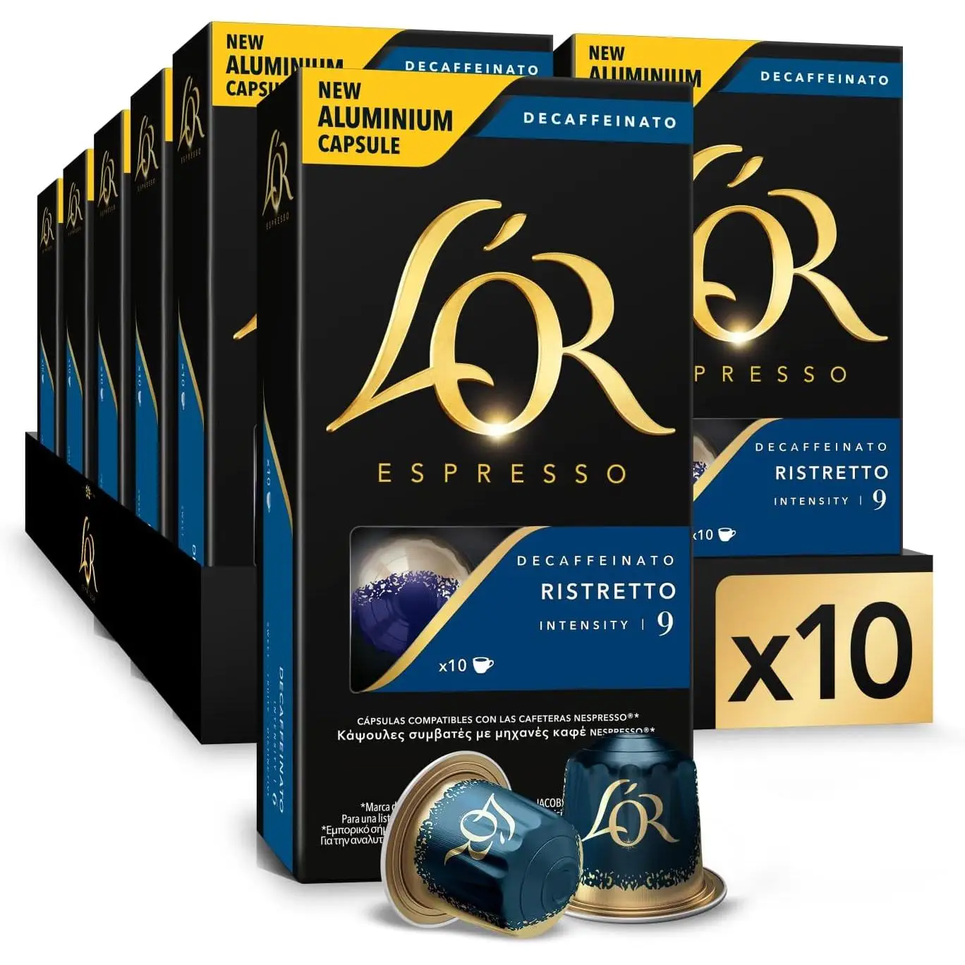 Pack de 10 - L'OR ESPRESSO Café descafeinado Ristretto intensidad 9 - 100 cápsulas compatibles con máquinas Nespresso