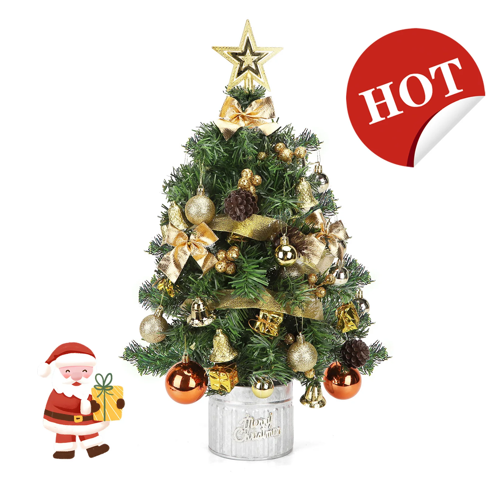 Aigostar Árbol de Navidad Pequeño 60cm， Mini Christmas Tree con 48 Adornos Colgantes， Ideal para la Decoración Navideña del Interior del Hogar