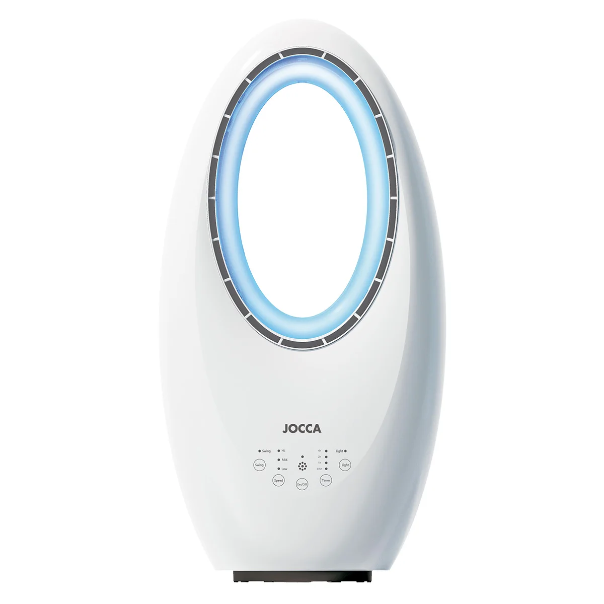 Ventilador Jocca sin aspas, silencioso, con oscilación automática del caudal del aire, 60W de potencia y control táctil y remoto para regular las 3 