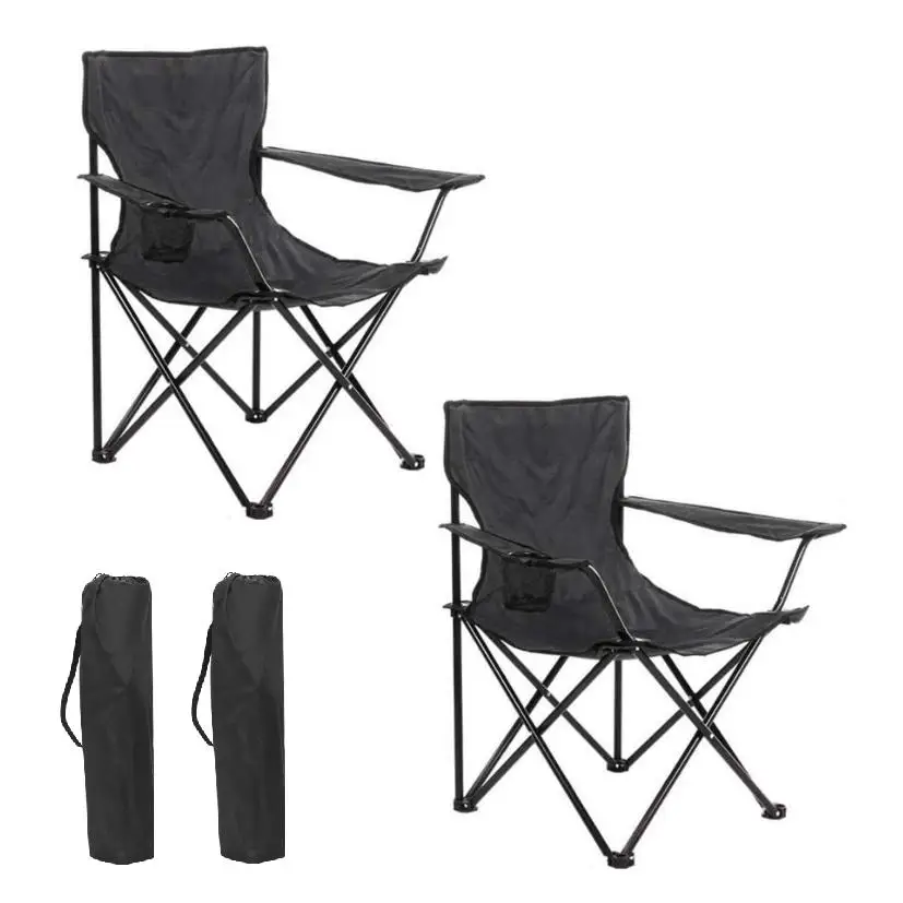 Pack de 2 Sillas Plegable para Camping, Pesca y Playa Portátil con Reposabrazos Portavasos y Bolsa de Transporte Resistente y Cómoda 50x50x80cm