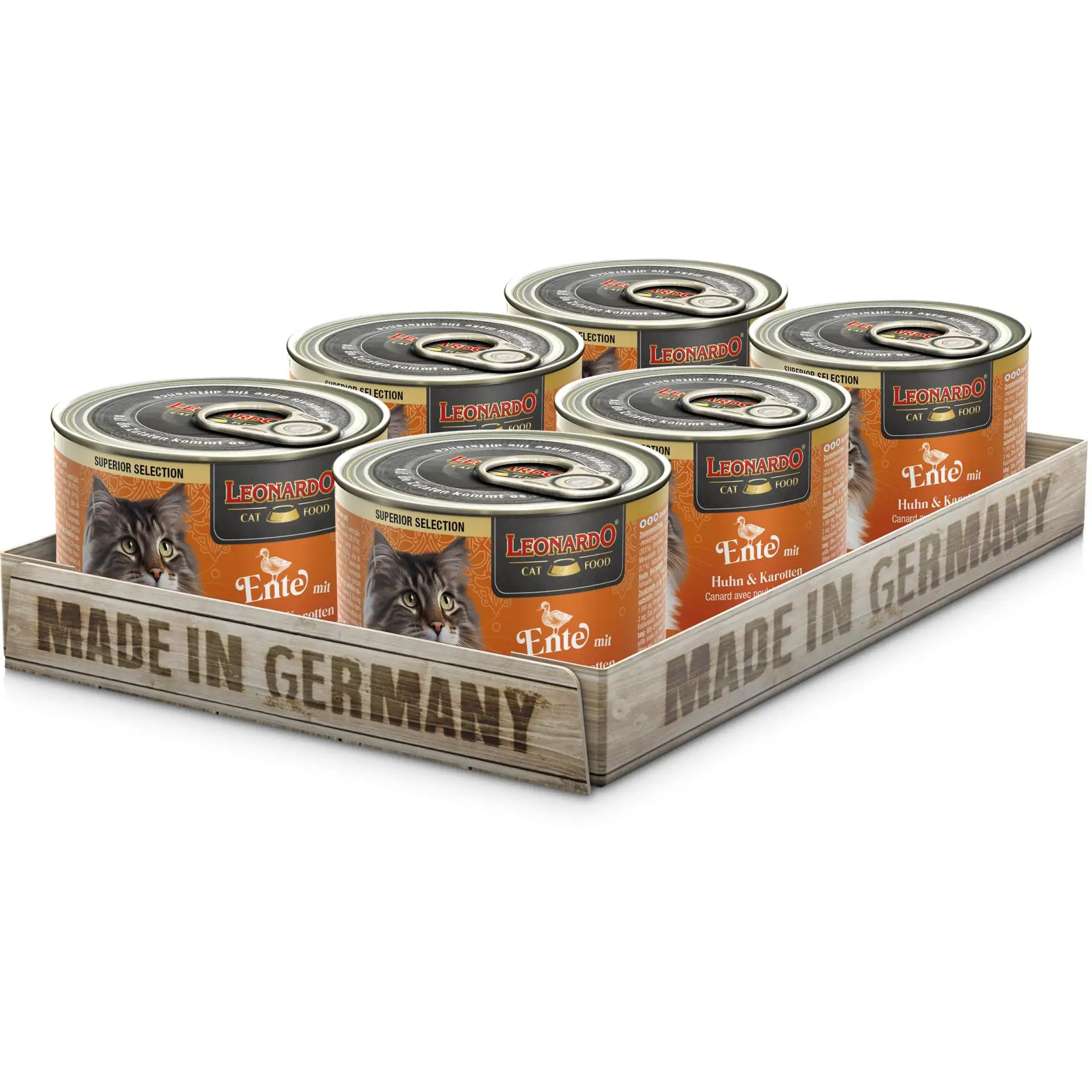 Pack 6X200 Gr - Leonardo Comida Húmeda Superior de Pato con Pollo y Zanahoria para Gatos