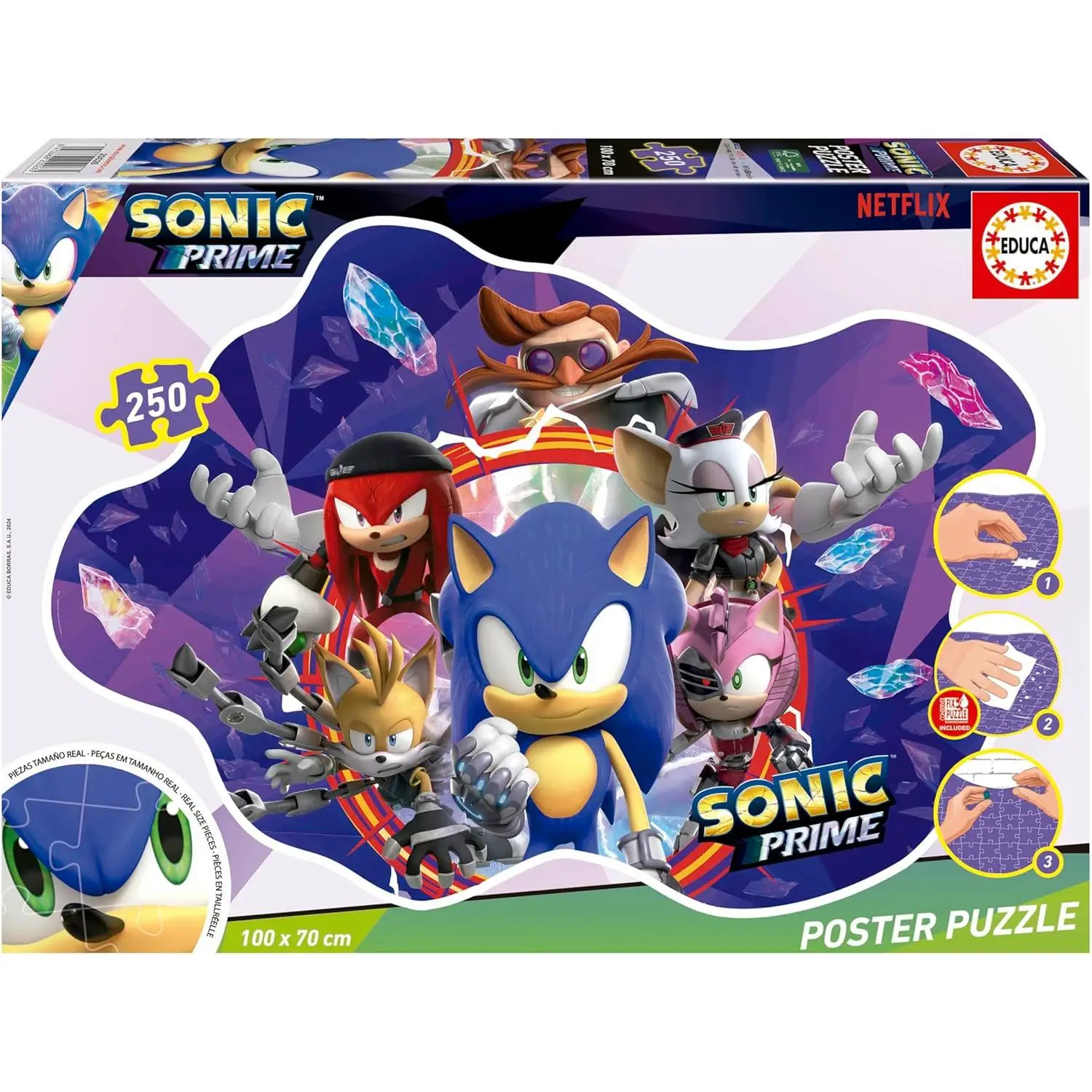 Educa - Sonic Prime  Poster Puzzle Infantil de 250 Piezas con Forma Exterior Especial  100 x 70 cm. Móntalo, pégalo con el Pegamento Especial Fix Puzzle Educa 20026