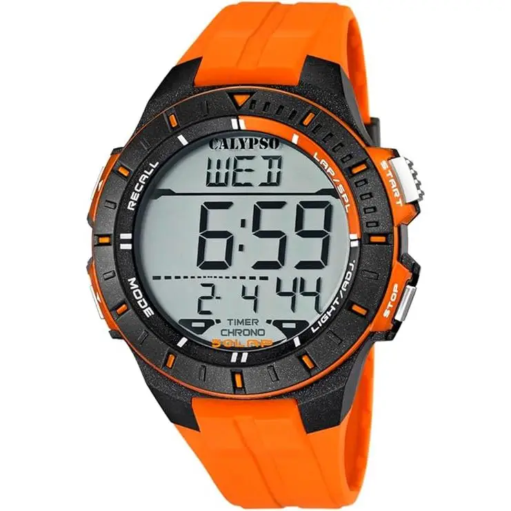 Reloj Calypso para hombre, Deportivo, Digital, Resistente al agua 10ATM, Correa naranja, Color Splash. Ref. K5607/1
